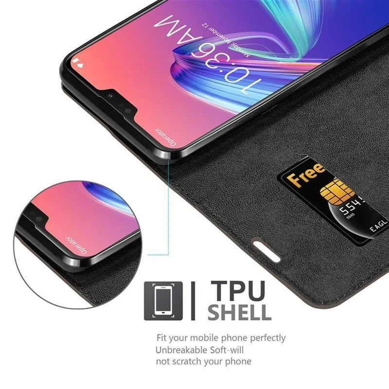 Cadorabo Hülle kompatibel mit Asus ZenFone MAX PRO M2 (6.3 Zoll) Schutzhülle mit Magnetverschluss, Standfunktion und Kartenfach