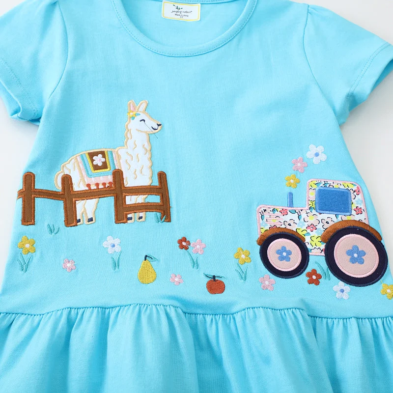 Mädchen Tüllkleid mit verspieltem Lama- und Traktor-Design Drune
