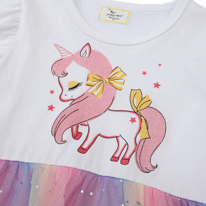 Mädchen Tüllkleid mit Einhorn-Applikation und buntem Glitzertüll Drune