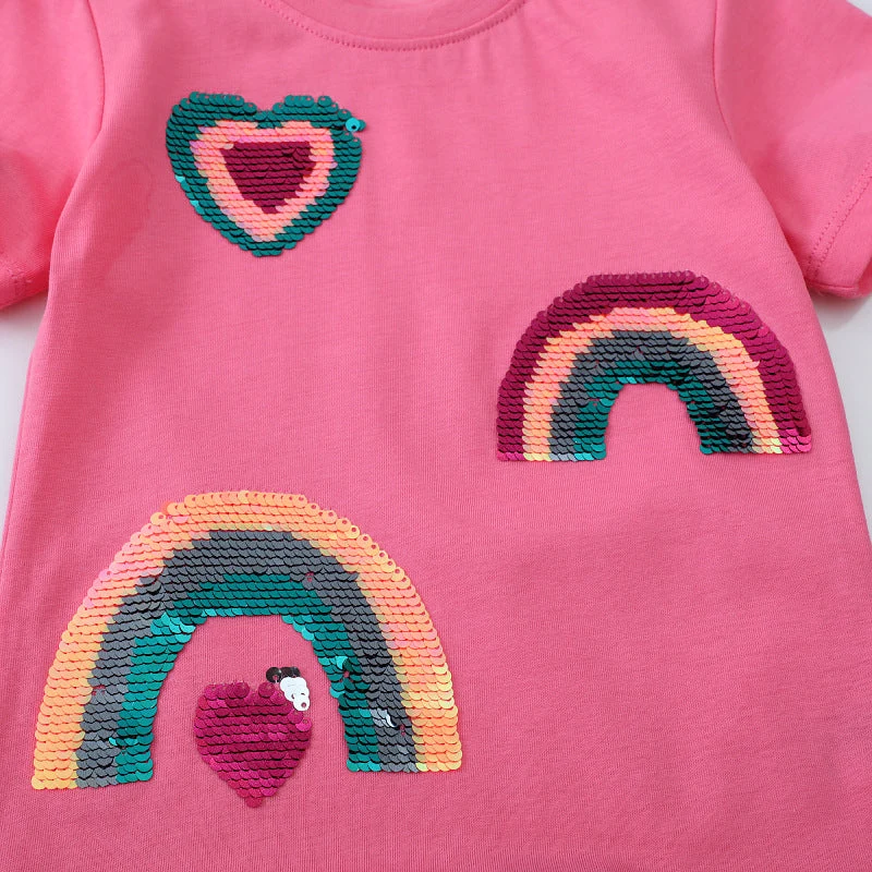 Mädchen T-Shirt mit glitzerndem Regenbogen-Design Drune