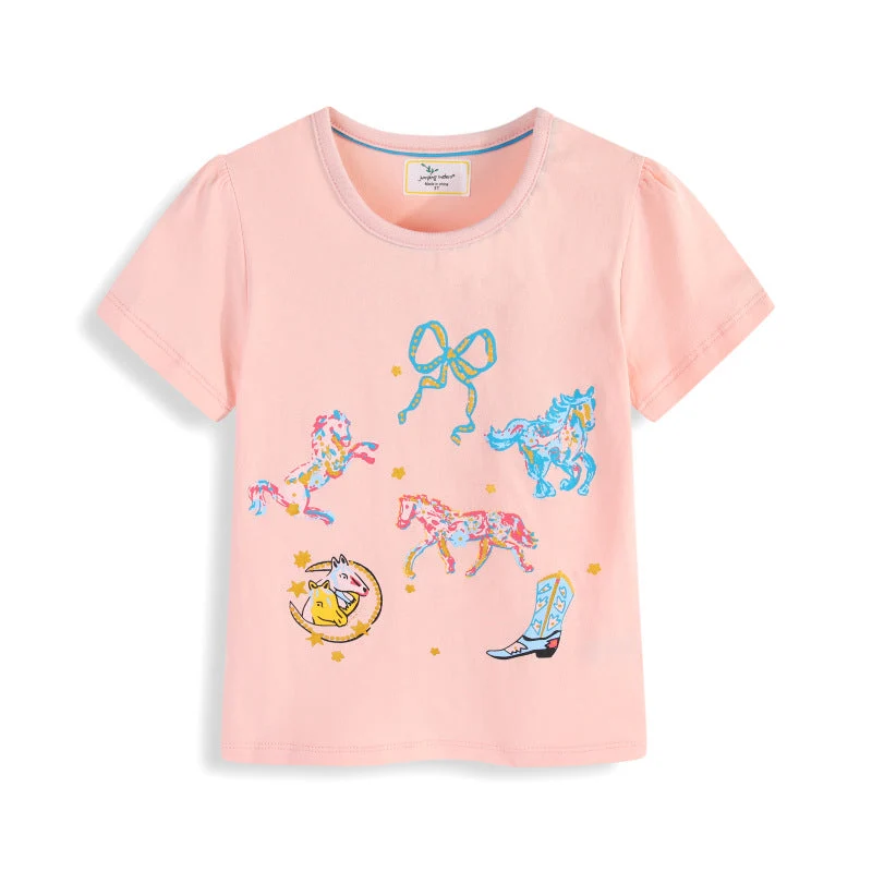 Mädchen T-Shirt mit buntem Pferdedruck Drune