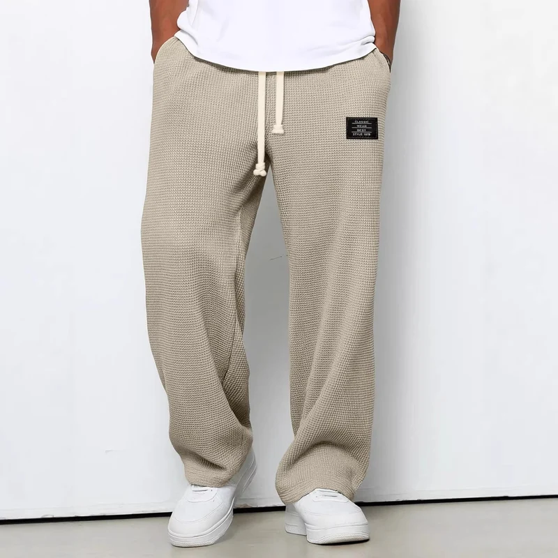 Herren nan lässige Waffelstrick Loungehose mit Kordelzug und geradem Schnitt Drune