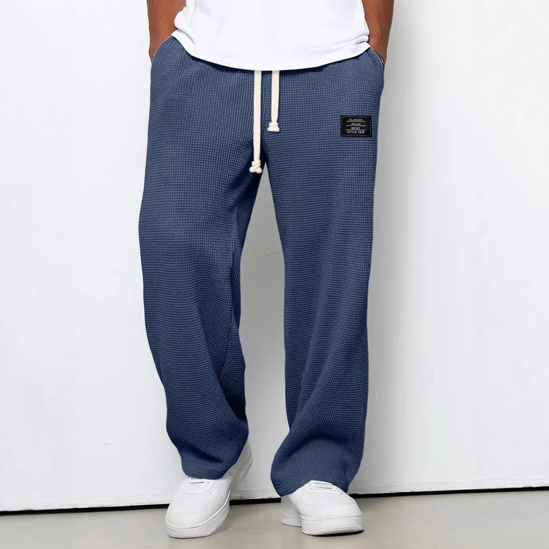 Herren nan lässige Waffelstrick Loungehose mit Kordelzug und geradem Schnitt Drune