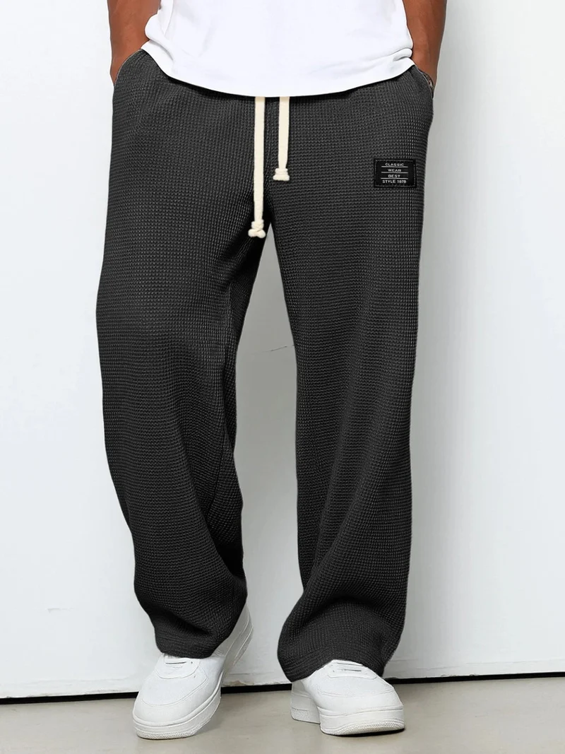 Herren nan lässige Waffelstrick Loungehose mit Kordelzug und geradem Schnitt Drune