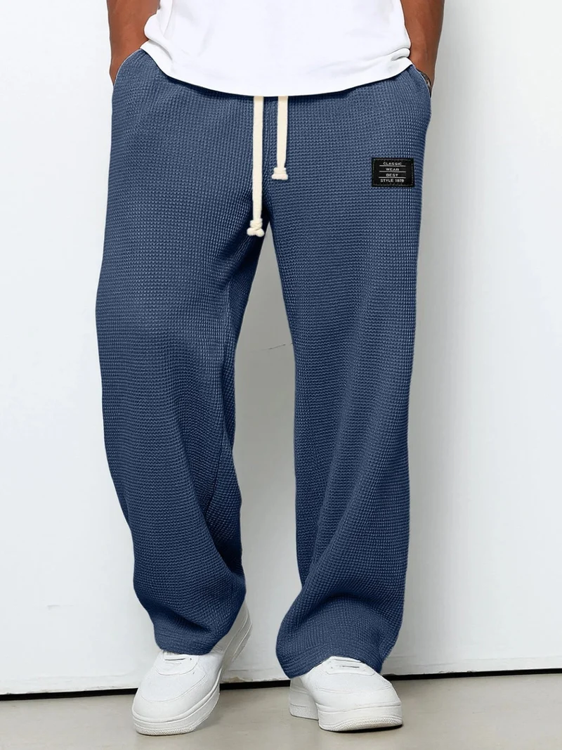 Herren nan lässige Waffelstrick Loungehose mit Kordelzug und geradem Schnitt Drune