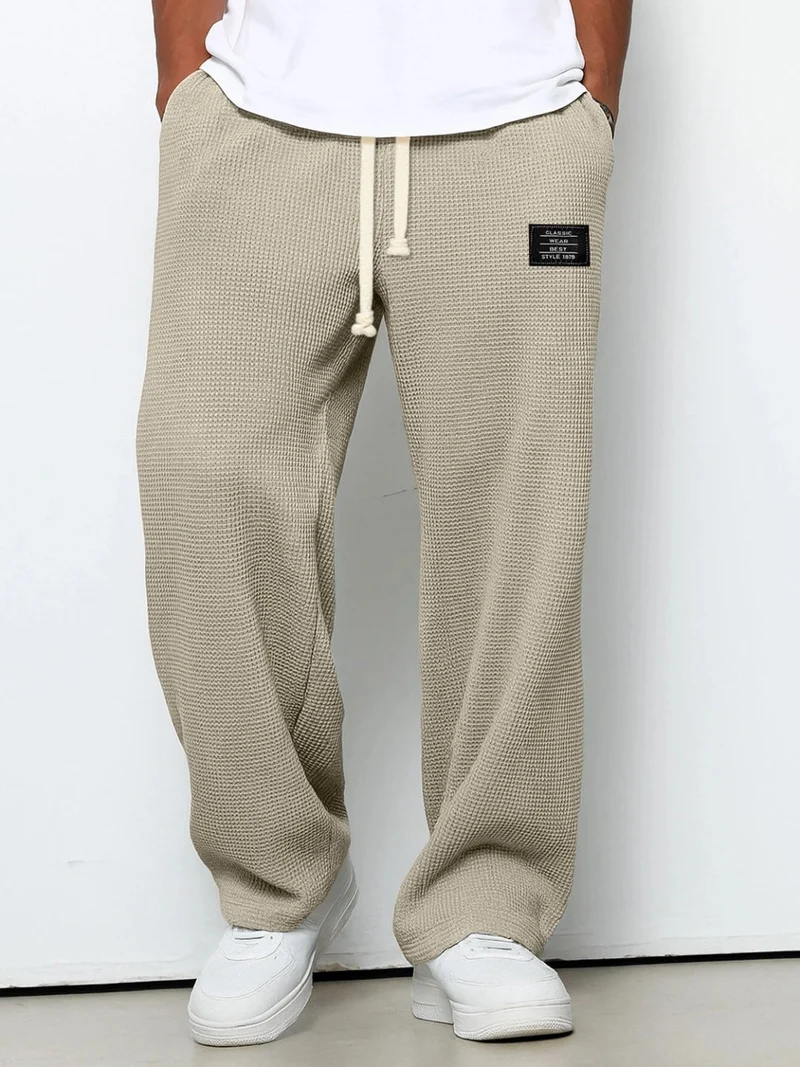 Herren nan lässige Waffelstrick Loungehose mit Kordelzug und geradem Schnitt Drune
