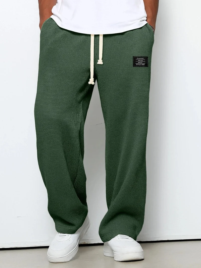 Herren nan lässige Waffelstrick Loungehose mit Kordelzug und geradem Schnitt Drune