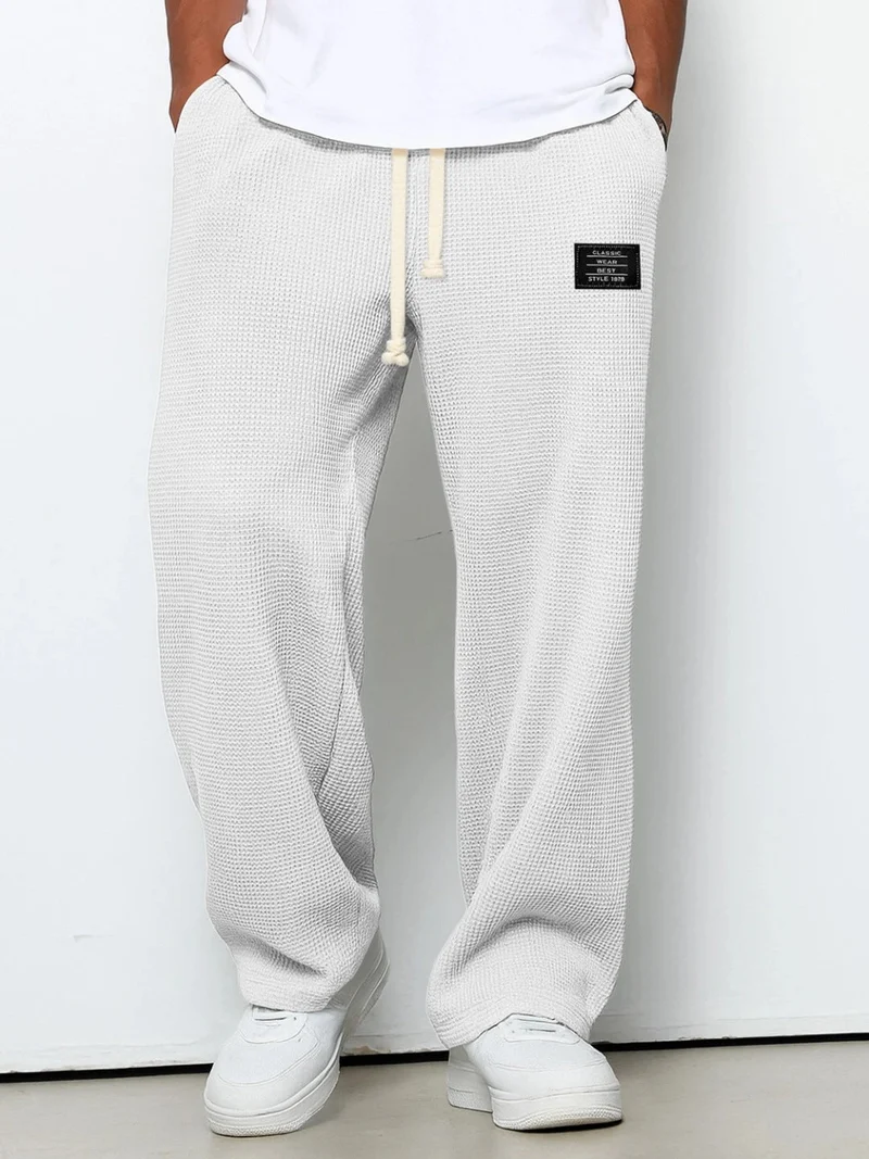 Herren nan lässige Waffelstrick Loungehose mit Kordelzug und geradem Schnitt Drune