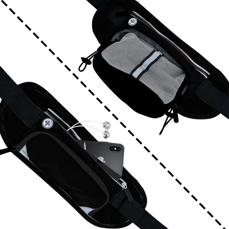 Cadorabo Sport Trinkflaschen Bauchtasche mit Reflektor Längenverstellbare Wasserdichte Reflektierende Hüfttasche Gürteltasche Handytasche mit Trinkflaschen Fach und Reißverschluss