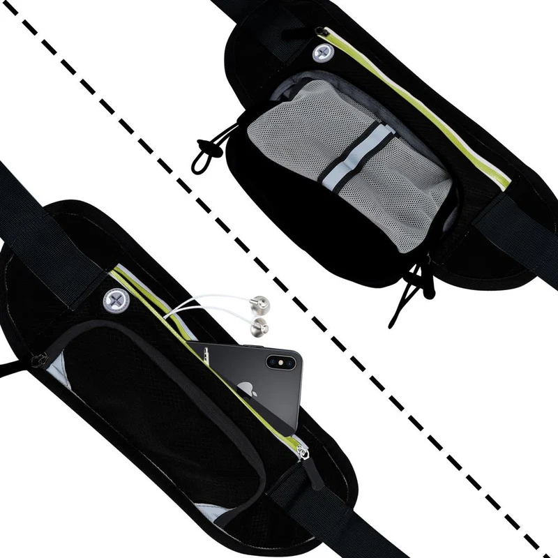 Cadorabo Sport Trinkflaschen Bauchtasche mit Reflektor Längenverstellbare Wasserdichte Reflektierende Hüfttasche Gürteltasche Handytasche mit Trinkflaschen Fach und Reißverschluss