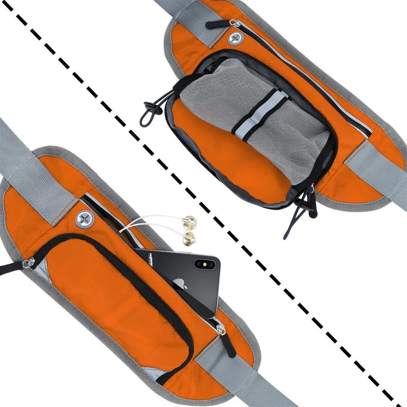 Cadorabo Sport Trinkflaschen Bauchtasche mit Reflektor Längenverstellbare Wasserdichte Reflektierende Hüfttasche Gürteltasche Handytasche mit Trinkflaschen Fach und Reißverschluss