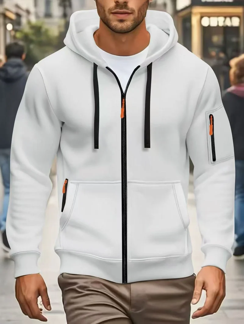 Herren nan funktionale Kapuzenjacke mit durchgehendem Reißverschluss, Ärmeltasche und elastischen Bündchen Drune
