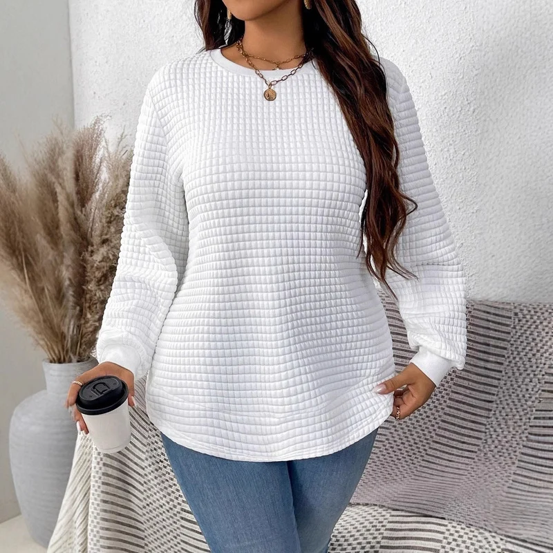 Damen nan Waffelstrick Longsleeve mit Rundhalsausschnitt, leicht A-Linien-Schnitt und gerippten Bündchen Drune