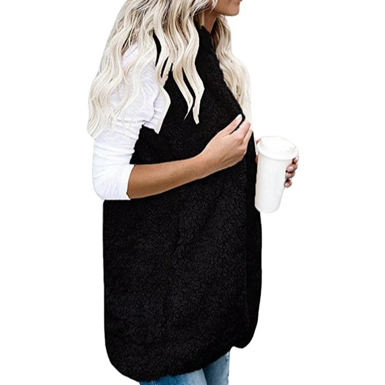 Damen nan flauschige Teddyweste mit Schalkragen und Eingrifftaschen Drune