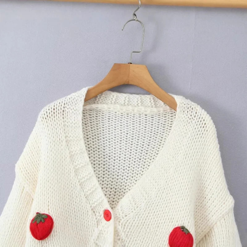 Damen Strickjacke mit Erdbeer-Motiv Drune