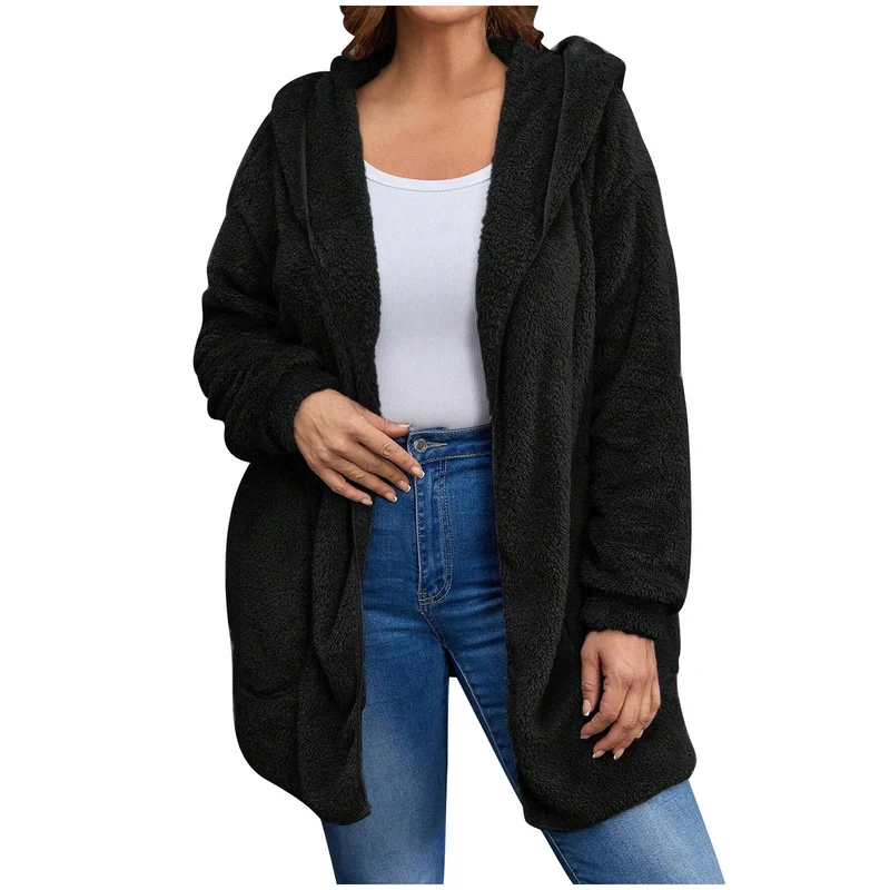 Damen nan kuschelige Teddy-Fleece Kapuzenjacke mit großen Eingrifftaschen und entspannter Silhouette Drune