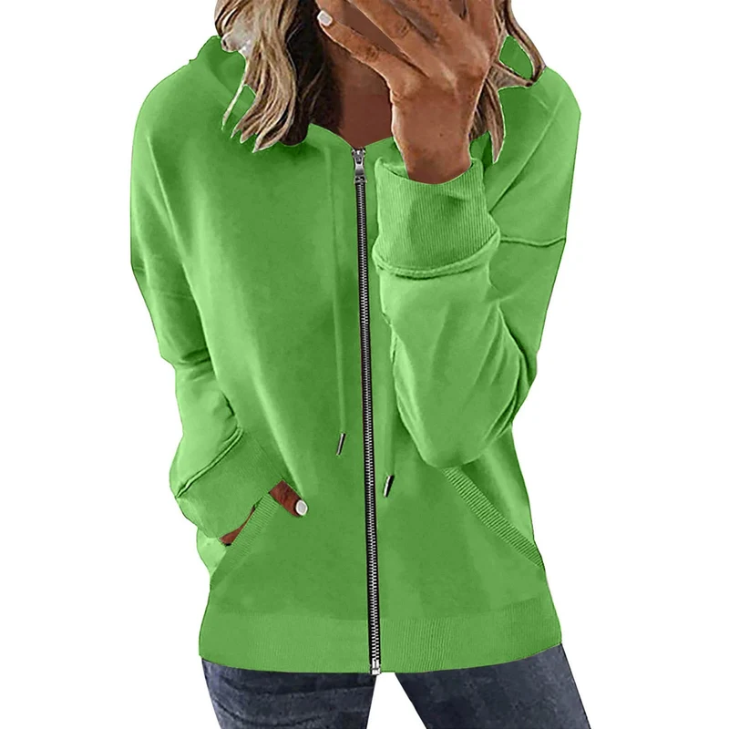 Damen nan Kapuzenjacke mit durchgehendem Reißverschluss, Kängurutaschen und elastischen Bündchen Drune