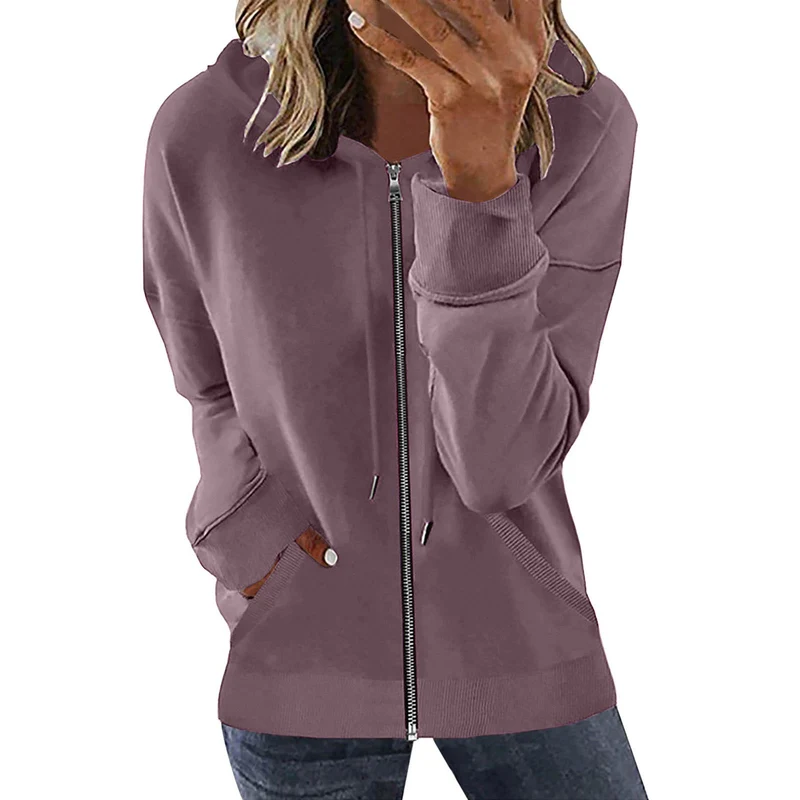 Damen nan Kapuzenjacke mit durchgehendem Reißverschluss, Kängurutaschen und elastischen Bündchen Drune