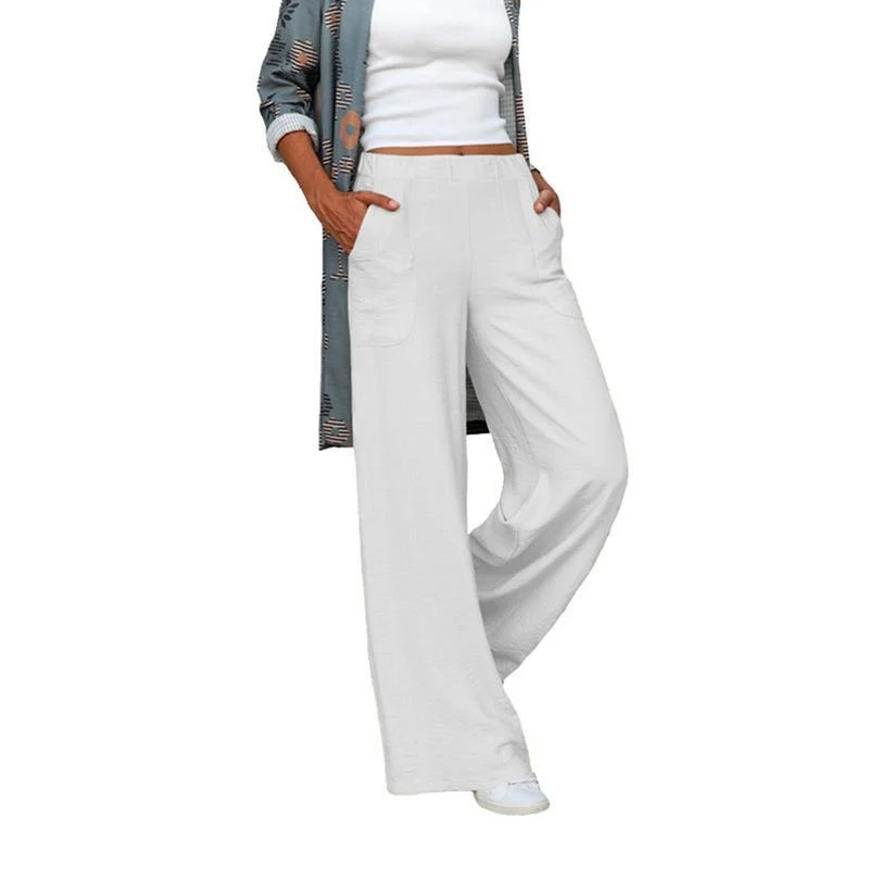 Damen nan weite Leinenmix-Hose mit hohem elastischen Bund und aufgesetzten Seitentaschen Drune