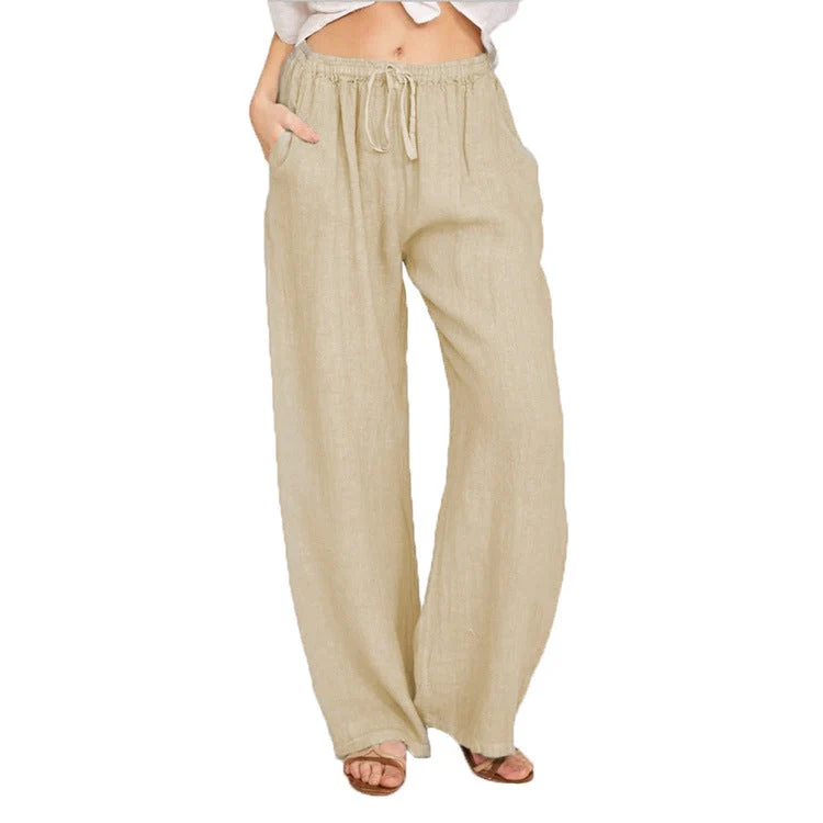 Damen nan weite Leinenhose mit elastischem Bund und Tunnelzug Drune
