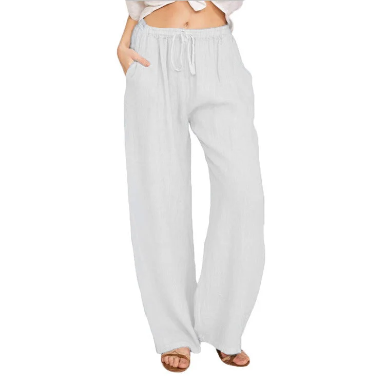 Damen nan weite Leinenhose mit elastischem Bund und Tunnelzug Drune