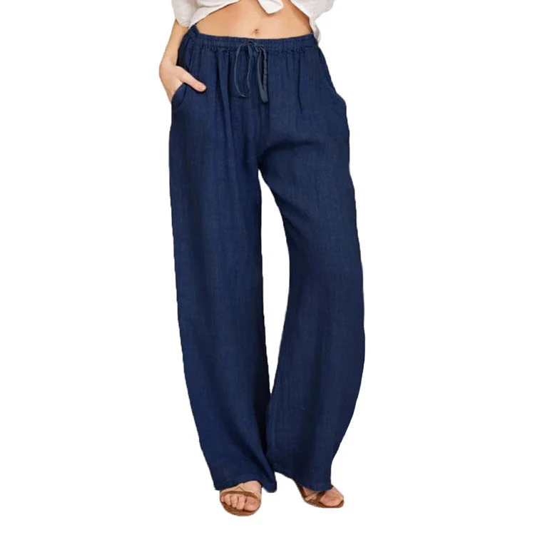Damen nan weite Leinenhose mit elastischem Bund und Tunnelzug Drune