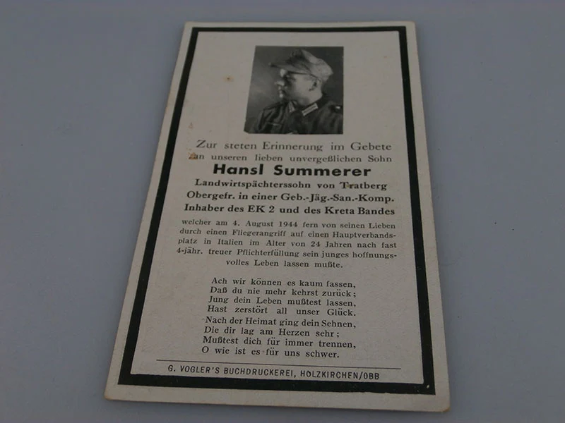 Sterbebilder Gebirgsjäger ( wahrscheinlich das 100. Regiment ) Italien 4/8/44