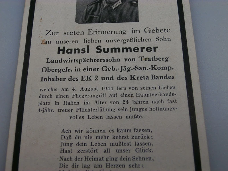 Sterbebilder Gebirgsjäger ( wahrscheinlich das 100. Regiment ) Italien 4/8/44
