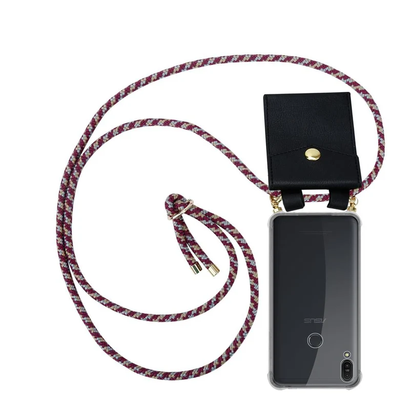 Cadorabo Handy Kette kompatibel mit Asus ZenFone MAX PRO M1 (6 Zoll) Silikon Schutzhülle mit Gold Ringen, Kordel Band und abnehmbarem Etui