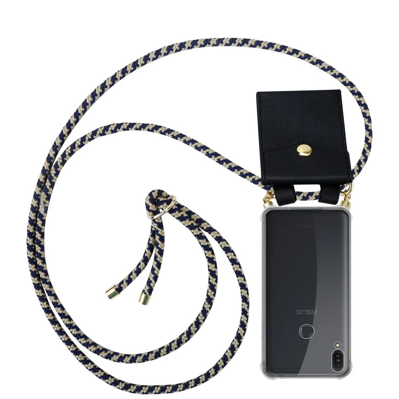 Cadorabo Handy Kette kompatibel mit Asus ZenFone MAX PRO M1 (6 Zoll) Silikon Schutzhülle mit Gold Ringen, Kordel Band und abnehmbarem Etui