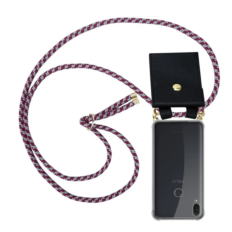 Cadorabo Handy Kette kompatibel mit Asus ZenFone MAX PRO M1 (6 Zoll) Silikon Schutzhülle mit Gold Ringen, Kordel Band und abnehmbarem Etui