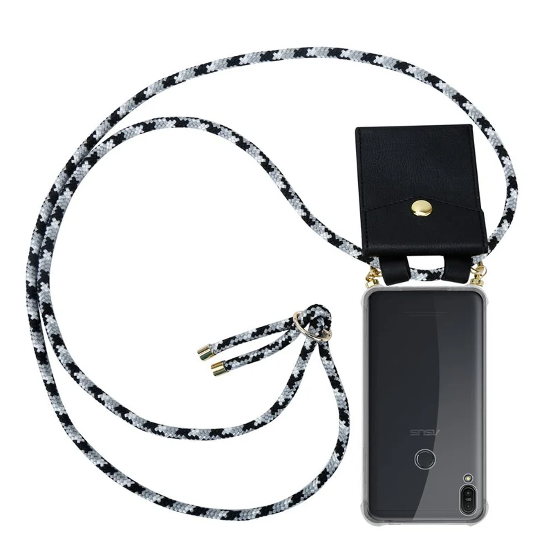 Cadorabo Handy Kette kompatibel mit Asus ZenFone MAX PRO M1 (6 Zoll) Silikon Schutzhülle mit Gold Ringen, Kordel Band und abnehmbarem Etui
