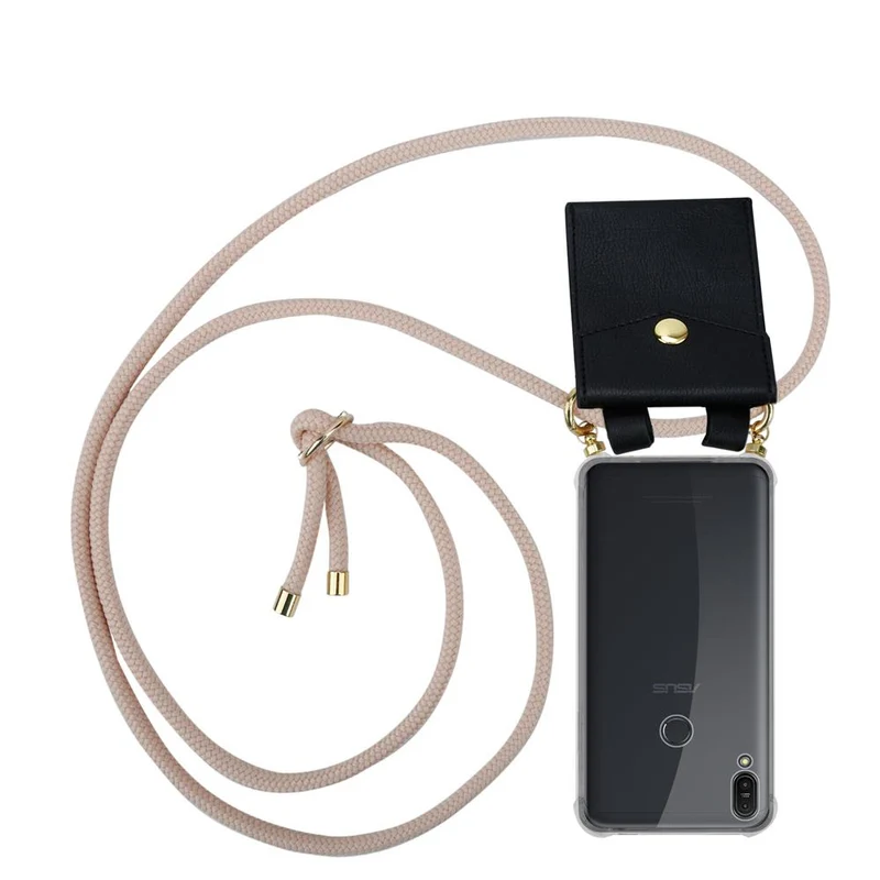 Cadorabo Handy Kette kompatibel mit Asus ZenFone MAX PRO M1 (6 Zoll) Silikon Schutzhülle mit Gold Ringen, Kordel Band und abnehmbarem Etui