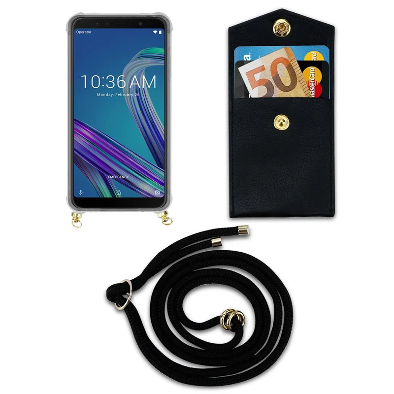 Cadorabo Handy Kette kompatibel mit Asus ZenFone MAX PRO M1 (6 Zoll) Silikon Schutzhülle mit Gold Ringen, Kordel Band und abnehmbarem Etui
