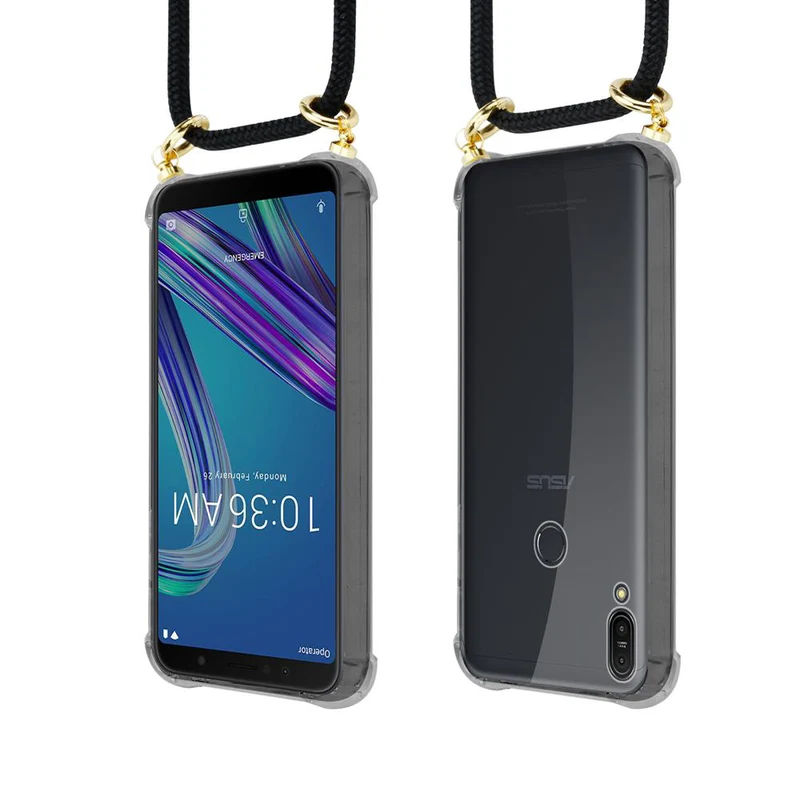 Cadorabo Handy Kette kompatibel mit Asus ZenFone MAX PRO M1 (6 Zoll) Silikon Schutzhülle mit Gold Ringen, Kordel Band und abnehmbarem Etui
