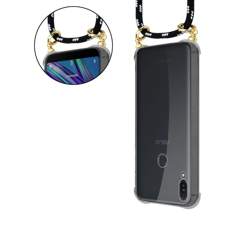 Cadorabo Handy Kette kompatibel mit Asus ZenFone MAX PRO M1 (6 Zoll) Silikon Schutzhülle mit Gold Ringen, Kordel Band und abnehmbarem Etui