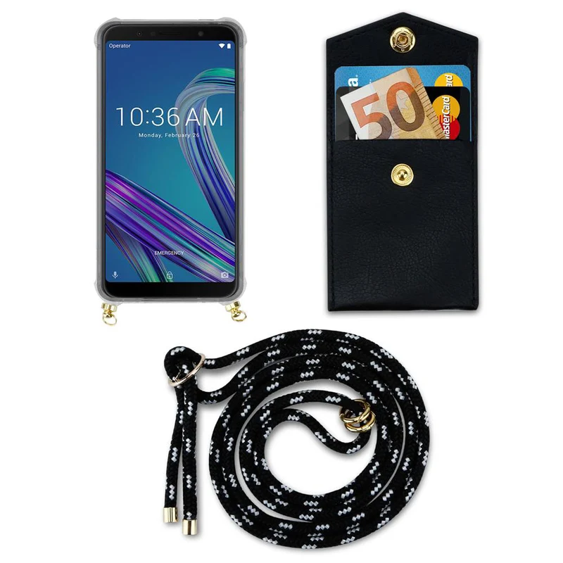 Cadorabo Handy Kette kompatibel mit Asus ZenFone MAX PRO M1 (6 Zoll) Silikon Schutzhülle mit Gold Ringen, Kordel Band und abnehmbarem Etui