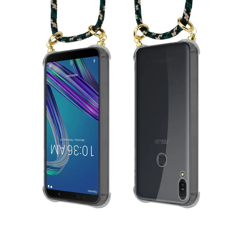 Cadorabo Handy Kette kompatibel mit Asus ZenFone MAX PRO M1 (6 Zoll) Silikon Schutzhülle mit Gold Ringen, Kordel Band und abnehmbarem Etui