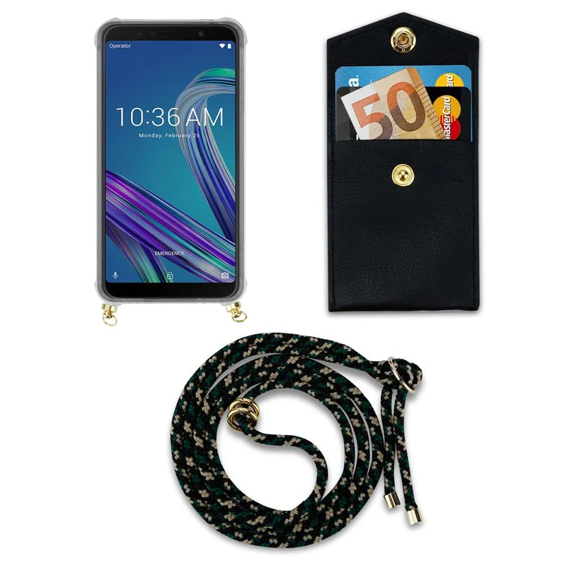 Cadorabo Handy Kette kompatibel mit Asus ZenFone MAX PRO M1 (6 Zoll) Silikon Schutzhülle mit Gold Ringen, Kordel Band und abnehmbarem Etui