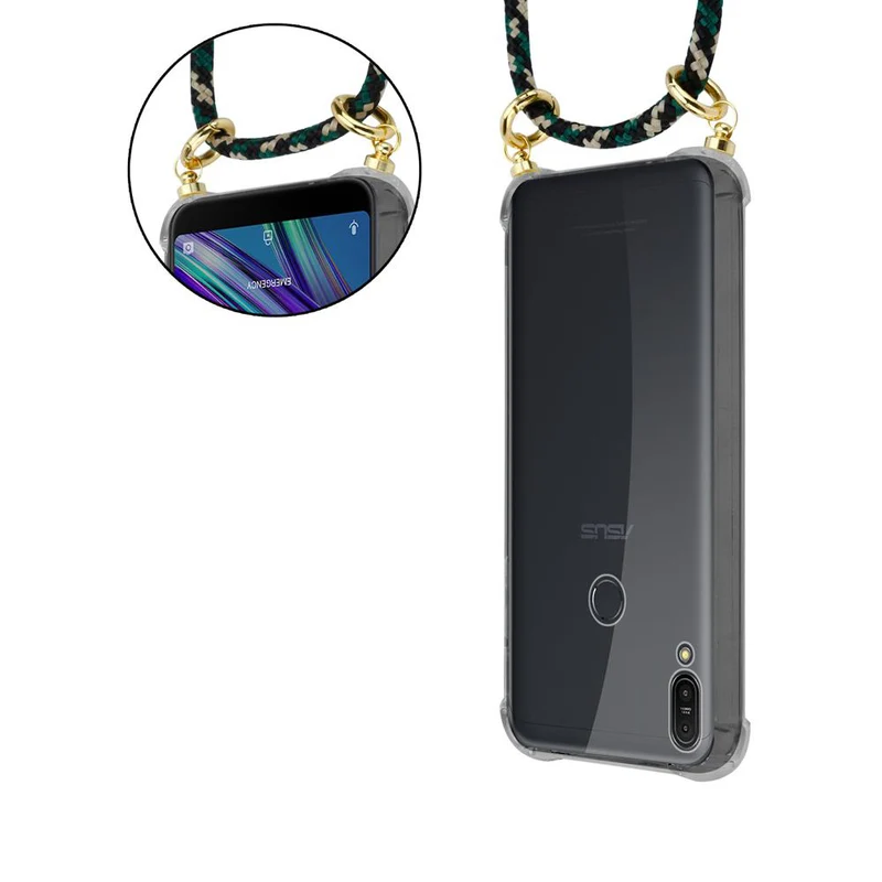 Cadorabo Handy Kette kompatibel mit Asus ZenFone MAX PRO M1 (6 Zoll) Silikon Schutzhülle mit Gold Ringen, Kordel Band und abnehmbarem Etui