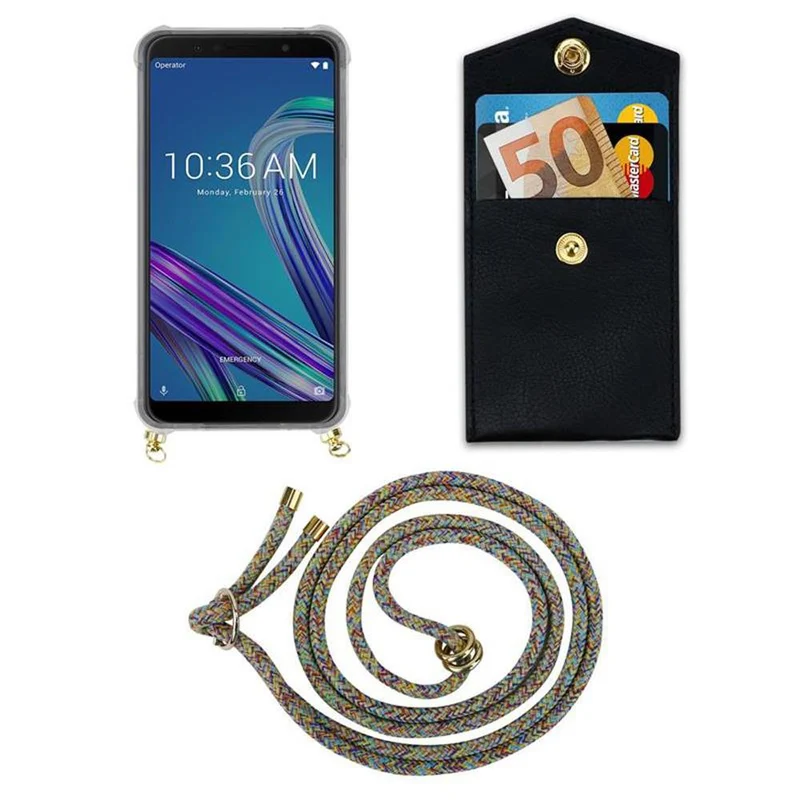 Cadorabo Handy Kette kompatibel mit Asus ZenFone MAX PRO M1 (6 Zoll) Silikon Schutzhülle mit Gold Ringen, Kordel Band und abnehmbarem Etui
