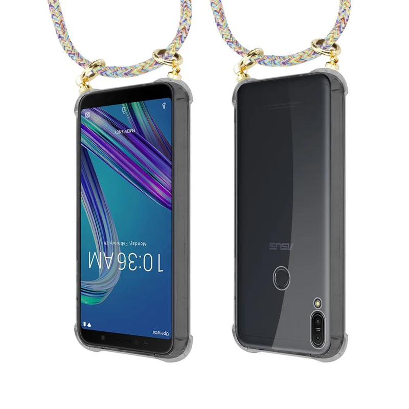 Cadorabo Handy Kette kompatibel mit Asus ZenFone MAX PRO M1 (6 Zoll) Silikon Schutzhülle mit Gold Ringen, Kordel Band und abnehmbarem Etui