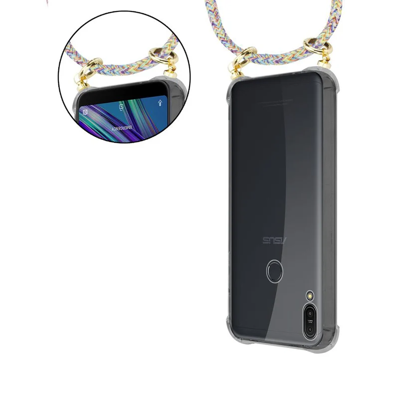Cadorabo Handy Kette kompatibel mit Asus ZenFone MAX PRO M1 (6 Zoll) Silikon Schutzhülle mit Gold Ringen, Kordel Band und abnehmbarem Etui