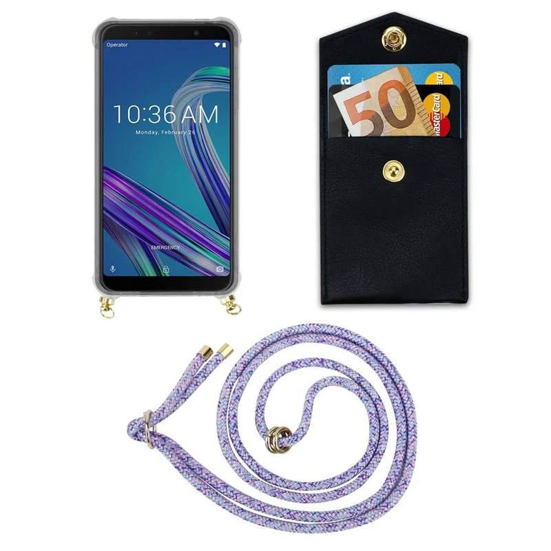 Cadorabo Handy Kette kompatibel mit Asus ZenFone MAX PRO M1 (6 Zoll) Silikon Schutzhülle mit Gold Ringen, Kordel Band und abnehmbarem Etui