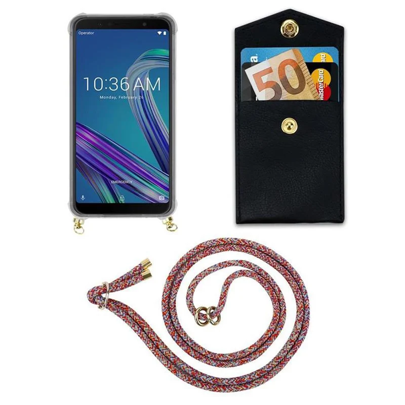 Cadorabo Handy Kette kompatibel mit Asus ZenFone MAX PRO M1 (6 Zoll) Silikon Schutzhülle mit Gold Ringen, Kordel Band und abnehmbarem Etui