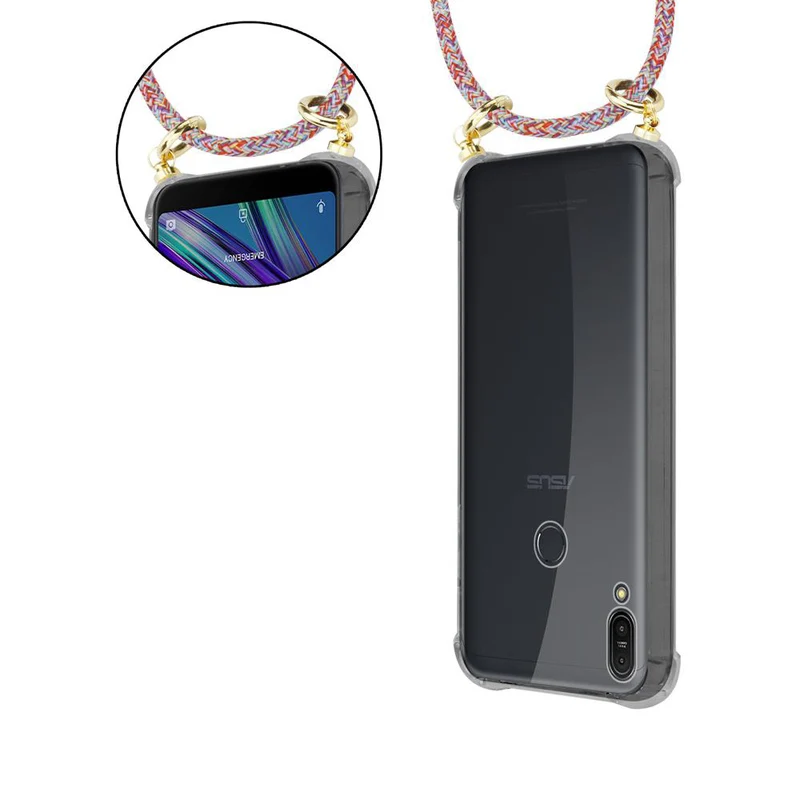 Cadorabo Handy Kette kompatibel mit Asus ZenFone MAX PRO M1 (6 Zoll) Silikon Schutzhülle mit Gold Ringen, Kordel Band und abnehmbarem Etui