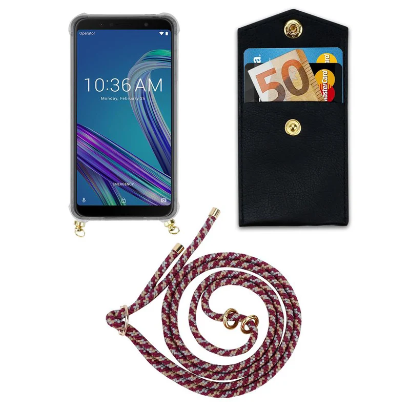 Cadorabo Handy Kette kompatibel mit Asus ZenFone MAX PRO M1 (6 Zoll) Silikon Schutzhülle mit Gold Ringen, Kordel Band und abnehmbarem Etui