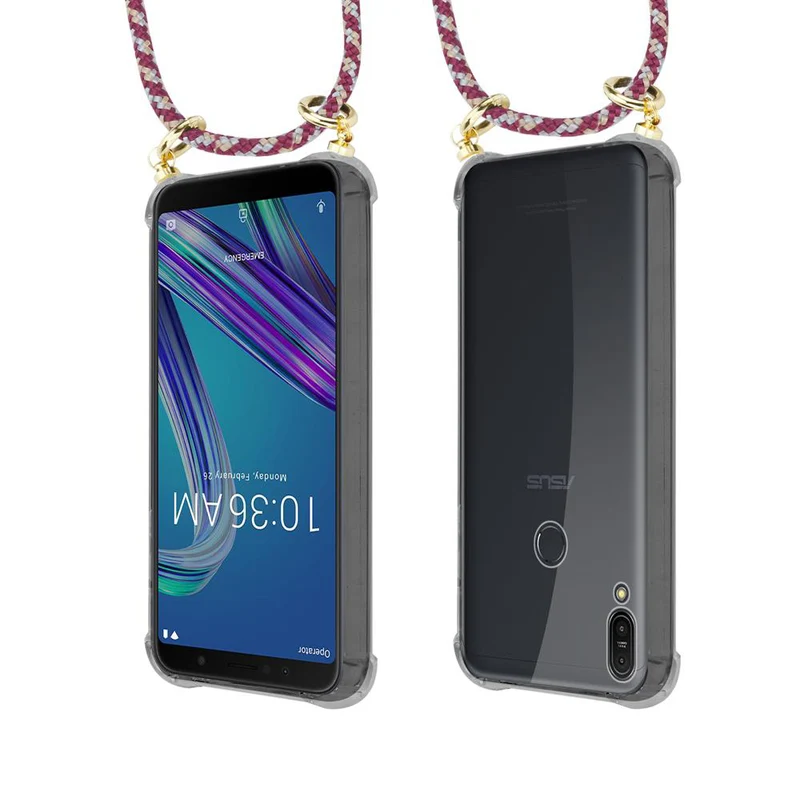 Cadorabo Handy Kette kompatibel mit Asus ZenFone MAX PRO M1 (6 Zoll) Silikon Schutzhülle mit Gold Ringen, Kordel Band und abnehmbarem Etui