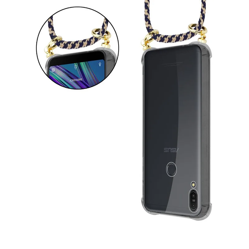 Cadorabo Handy Kette kompatibel mit Asus ZenFone MAX PRO M1 (6 Zoll) Silikon Schutzhülle mit Gold Ringen, Kordel Band und abnehmbarem Etui