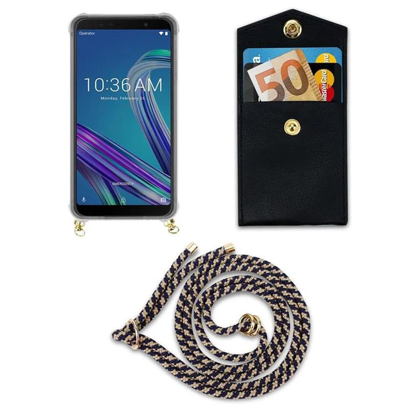 Cadorabo Handy Kette kompatibel mit Asus ZenFone MAX PRO M1 (6 Zoll) Silikon Schutzhülle mit Gold Ringen, Kordel Band und abnehmbarem Etui